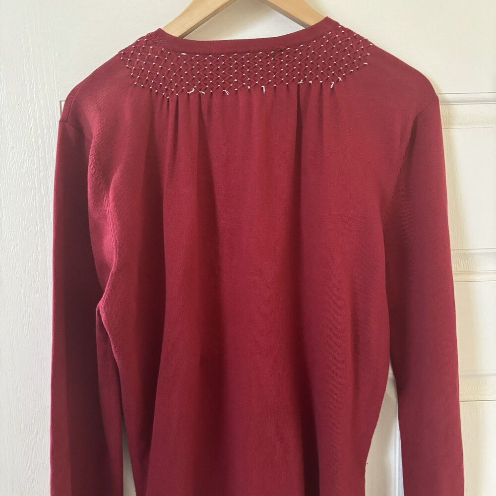 MAG Magaschoni Womens Cardigan Sweater Size Large Embroidery Red Glam Office 90s - Picture 9 of 12
